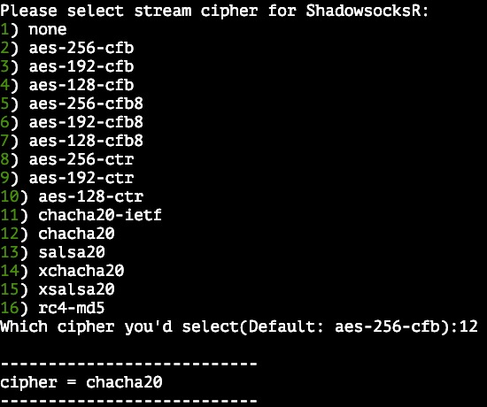shadowsocks server einstellungen cipher verschlüsselungsmethode