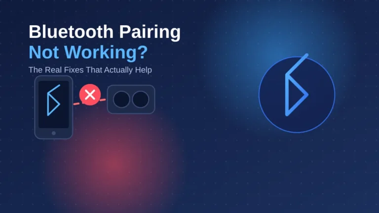 Bluetooth pairing not working troubleshooting guide illustration showing phone and wireless earbuds failing to connect