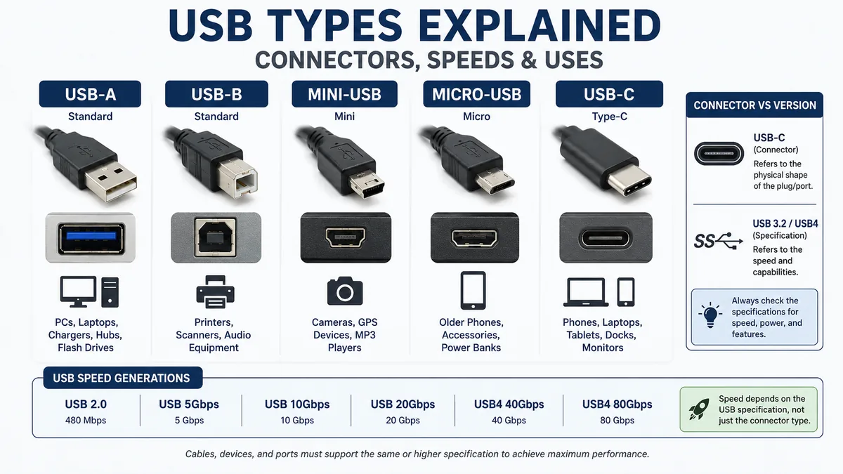 USB Types Explained: Connectors, Speeds & Uses